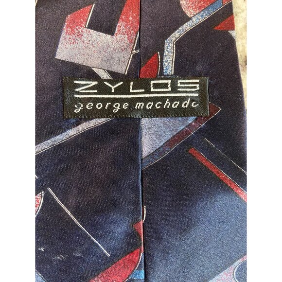 Zylos Mens Italian Silk  Neck Tie Red Blue Black Geometric Work Dad Gift - Picture 5 of 5